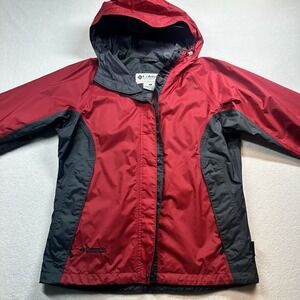 Columbia Ski Jacket Women M Red Hidden Hood Winter Coat Waterproof